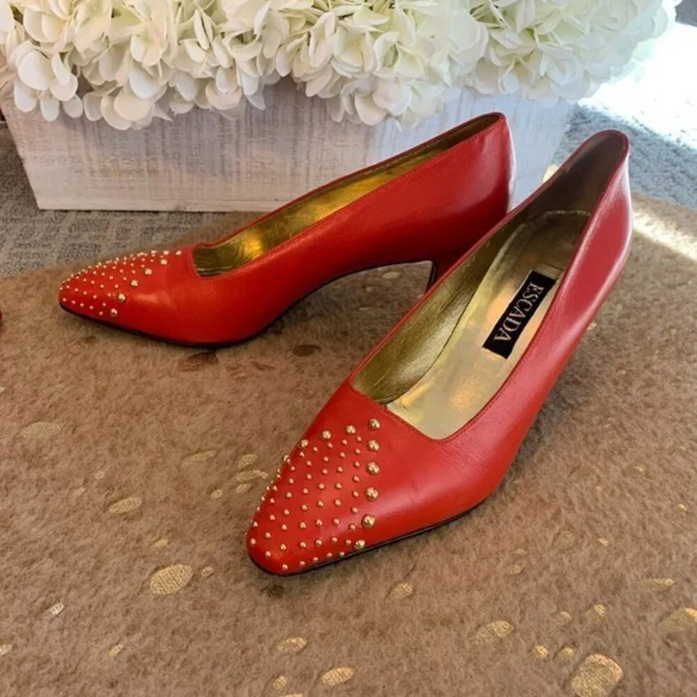 Vintage 90's ESCADA Studded Red Leather Pumps